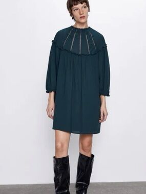 174. Zara Cotton Boho Peasant Tunic Dress in Slate Blue